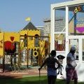 Children beginning a part(party) of mini golf